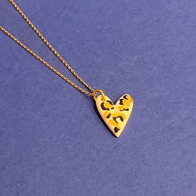 Collier vermeil Amour leopard ceramique